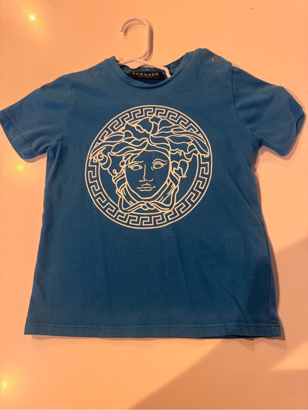 Versace Blue Medusa Outline Short Sleeve Tee for Kids
